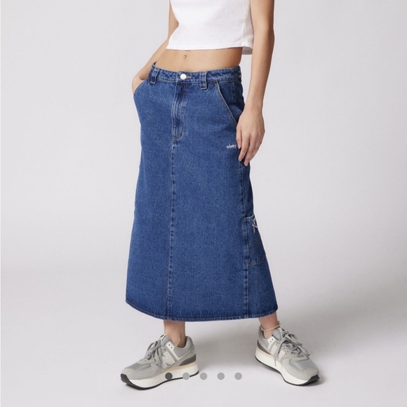 Obey Dresses & Skirts - Obey Juniper Embroidered Denim Midi Skirt